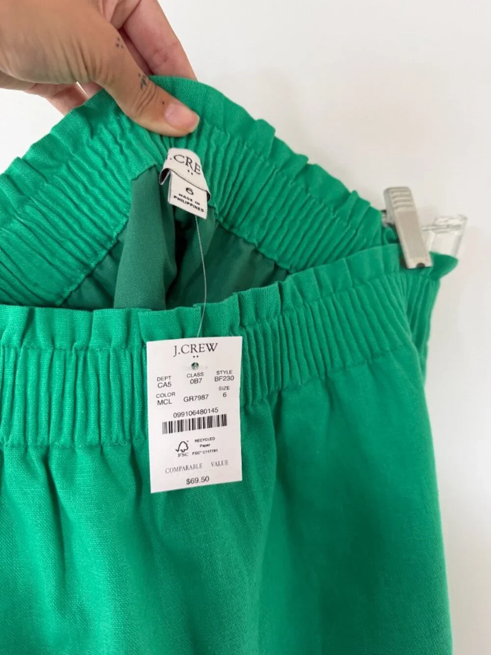 NWT J.crew Women's Linen Blend Pull On Kelly Green Skirt Size 6